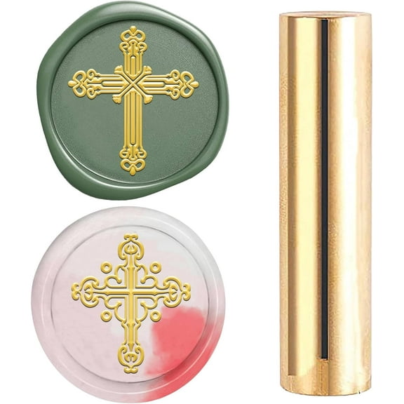 2 Side Pattern 15mm Mini Wax Seal Stamp Gold Brass Column Christianity Vintage Retro Sealing Stamps for Easter Wedding Embellishment Envelopes Party Invitations Wine Packages Gift DIYDIY