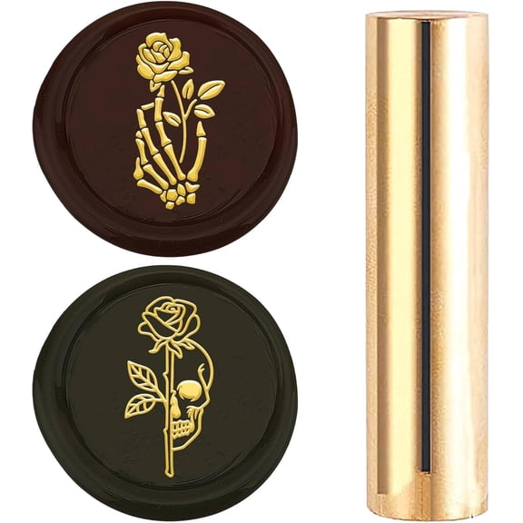 2 Side Pattern Skull Skeleton Hands Rose Wax Seal Stamp 15mm Mini Gothic Brass Gold Column Vintage Retro Sealing Stamps Flower Plant for Wedding Invitations Cards Bottle Decoration Golden