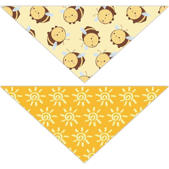 2 Sided 2Pcs Bee Dog anas Yellow Sun Patterns Pet ana Spring Bees Triangle Scarf for Medium Large Dogs Reversible Cat Kerchief Adjustable Cats Bibs Accessory Pets Party Costume Decor