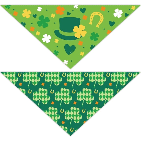 2 Sided 2Pcs St Patrick' s Day Clover Dog anas Green Leprechaun anas Spring Triangle Scarf for Medium Large Dogs Reversible Cat Kerchief Adjustable Pets Bibs Accessory Party Outfit