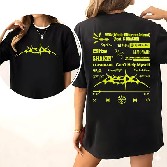 2 Sided Aespas W-DA Whole Different Animal Graphic T-Shirt, Y2K Streetwear Style Tee, MHS02