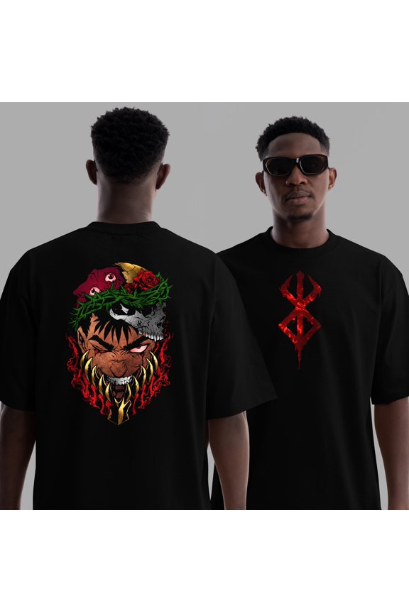 2 Sided Berserk Guts T-Shirt Black | Japanese Anime Manga Graphic Tee – Unisex Streetwear T-Shirt