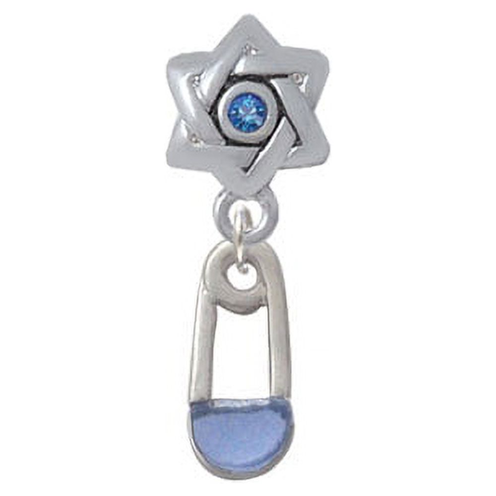 2-Sided Blue Baby Safety Pin - Star of David with Blue Crystal Charm ...