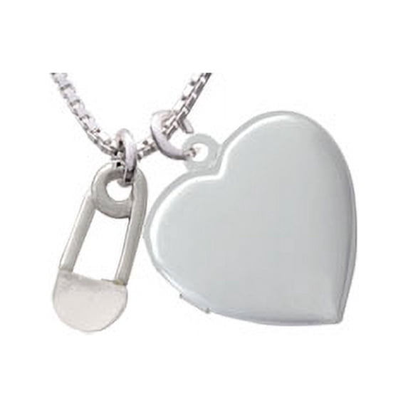 2-Sided Clear Frosted Baby Safety Pin Heart Locket Necklace, 18"+2"