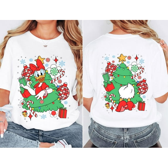 2-Sided Disney Mickey Mouse Christmas Tree Lights T-Shirt, Mickey's Very Merry Christmas Party Shirt, Holiday Matching Tee,White Color,Size 2XL