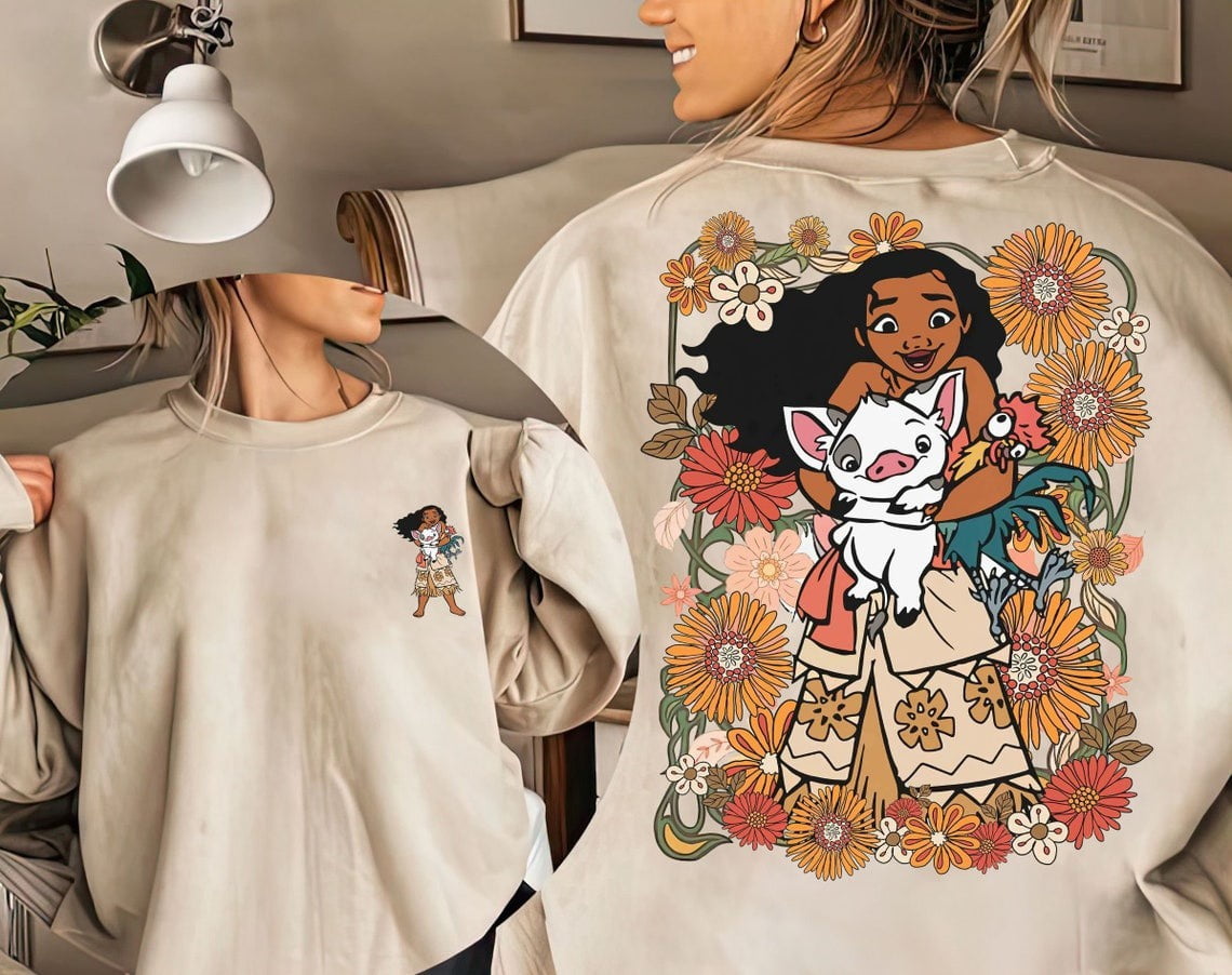 2Sided Disney Moana 2 Movie 2024 Sweatshirt, Moana Hei Hei Rooster Pua