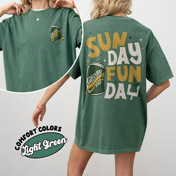 2 Sided Green Bay Football Comfort Colors Shirt, Sunday Funday Game Day T-Shirt