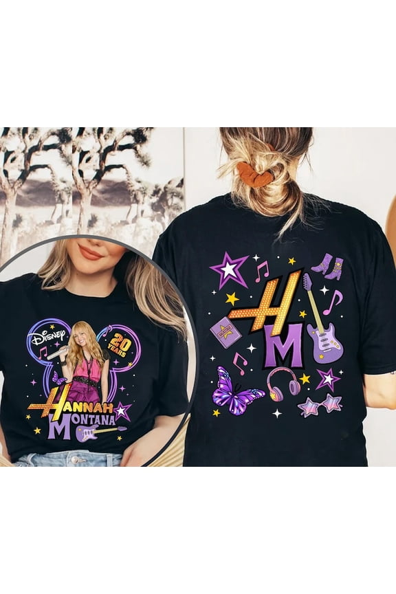 2 Sided Hannah 20th Anniversary Unisex T-Shirt, HM Pop Star Tee, Magic Kingdom Family Trip, Black Color - All Size