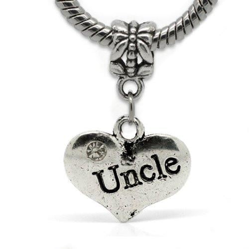 2 Sided Heart Charm (Uncle)Spacer Bead for European Snake Chain Charm Bracelet