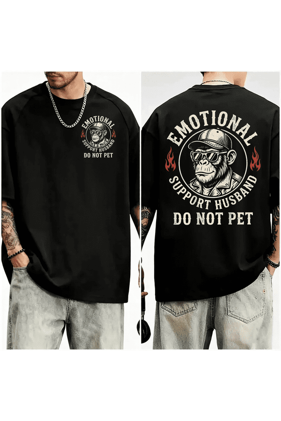 2-Sided Monkey Vintage Emotional Support Husband Saying Men T-Shirt