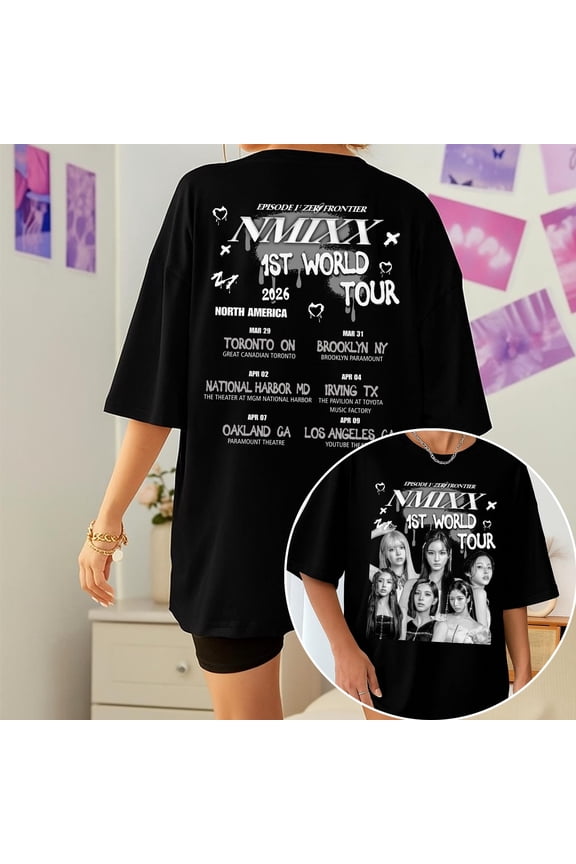 2 Sided Nmiixx Episode 1 Zero Fronttier Graphic T-Shirt, Blue Valentine Album, Music Theme Short Sleeve Tee, MHS02