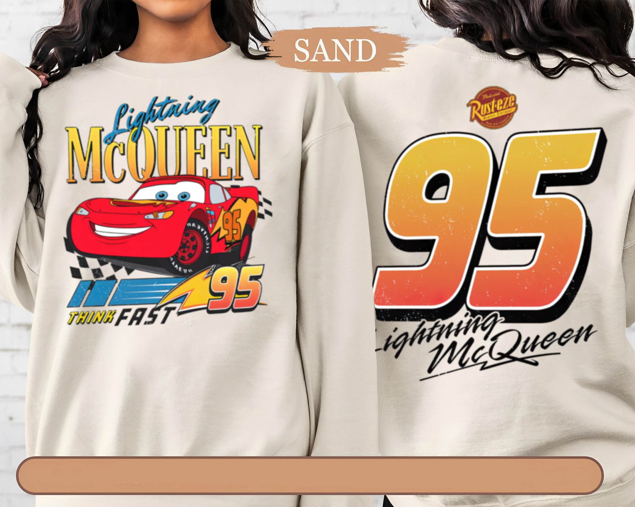 2Sided Retro Disney Cars Lightning Mcqueen Shirt, Racing Race Think