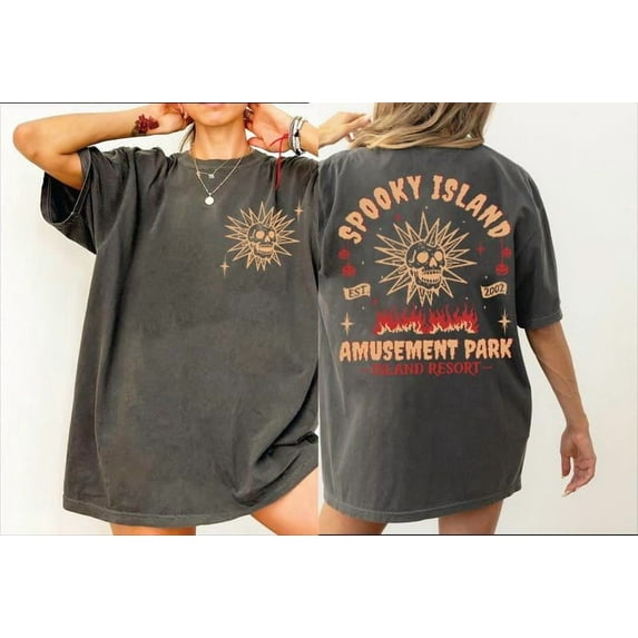 2 Sided Spooky Island Amusement Park Shirt, Retro 2000s Halloween Movie Shirt, Disco Skull, Summer Spooky, 90s Nostalgia Halloween Shirt