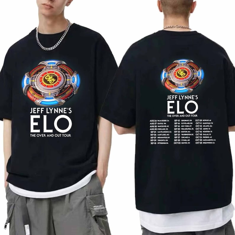 2 Sided Tee, Jeff Lynne's ELO Over and Out FINAL Tour 2024 Shirt, Jeff