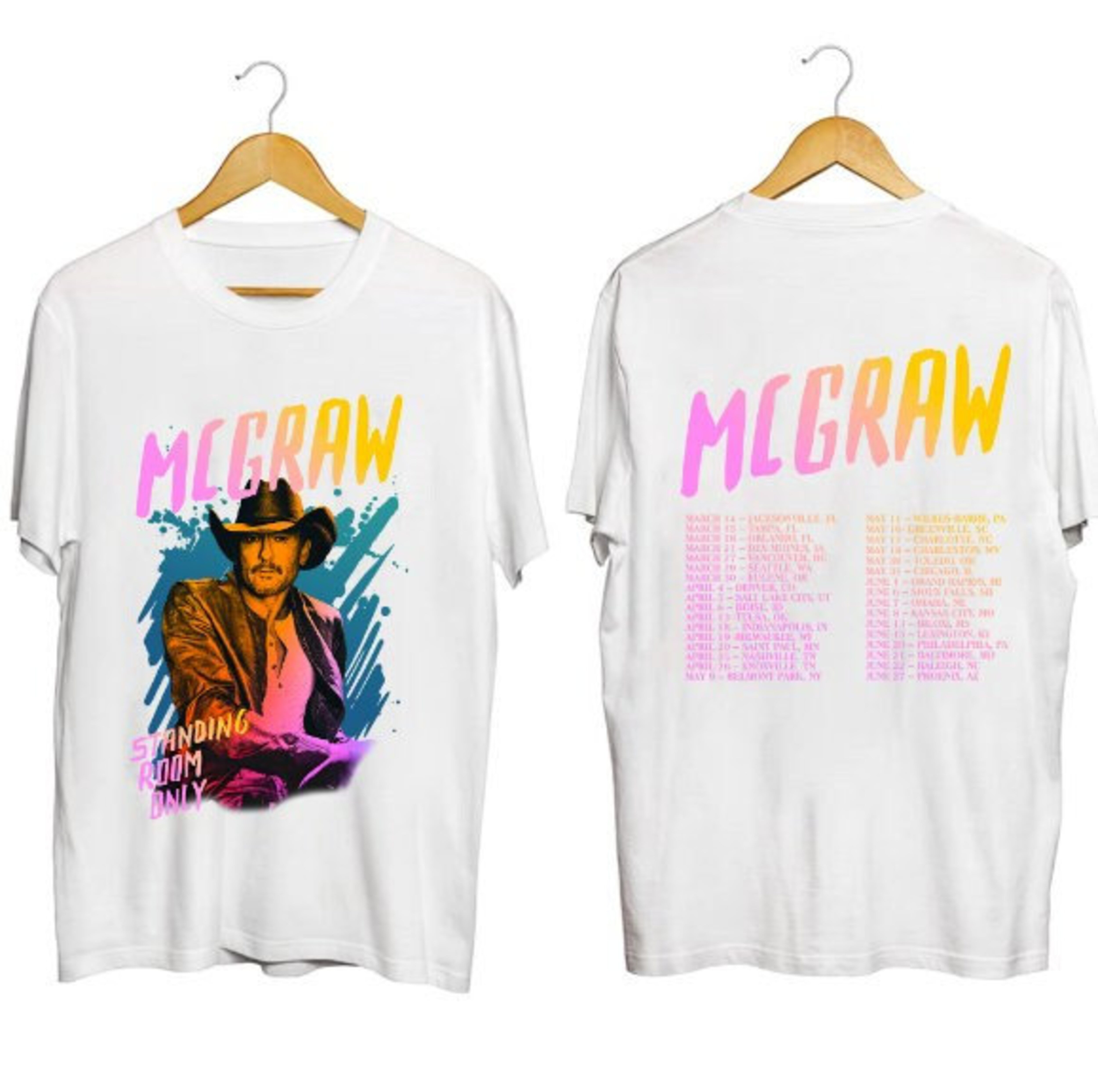 2 Sided Tim McGraw 2024 Tour Standing Room Only Unisex Shirts, Tim