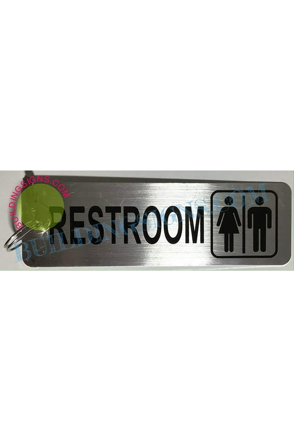 2-Sided Unisex Restroom Keychain or Key Tag (Silver,Rust Free-Aluminium, 2.5x8 INCH) (ref-2201)