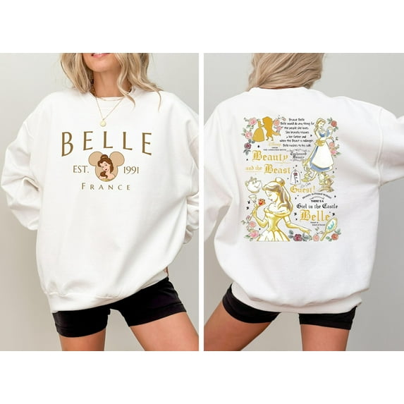 2-Sided Vintage Tale As Old As Time Sweatshirt, Disney Princess Belle France Est 1991 Sweater, Disnayland Trip Shirt,White Color,Size 2XL