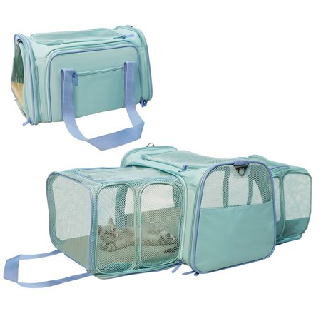 2 Sides Expandable Foldable Soft-Sided Pet Carrier, Airline Approved Pet Carrier for Cats, Dogs and Small Animals, Soft- Sided Travel Carrier with Removable Fleece Pad, Shoulder Strap, Green