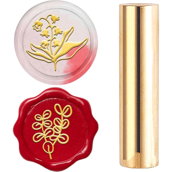 2 Sides Pattern Wax Seal Stamp 15mm Mini Lily of The Valley Eucalyptus Leaves Soild Brass Wedding Vintage Sealing Stamp for Invitations Envelopes Card DIY Craft Birthday Decorative Gift Golden