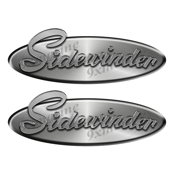 2 Sidewinder Oval Remastered Stickers. Brushed Metal Style - 10" long