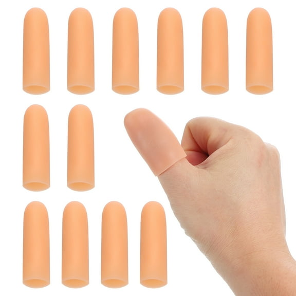 2" Silicone Gel Finger Cots, Support Fingertips Sleeve Protector Thumb Finger Caps, Beige 12 Pcs