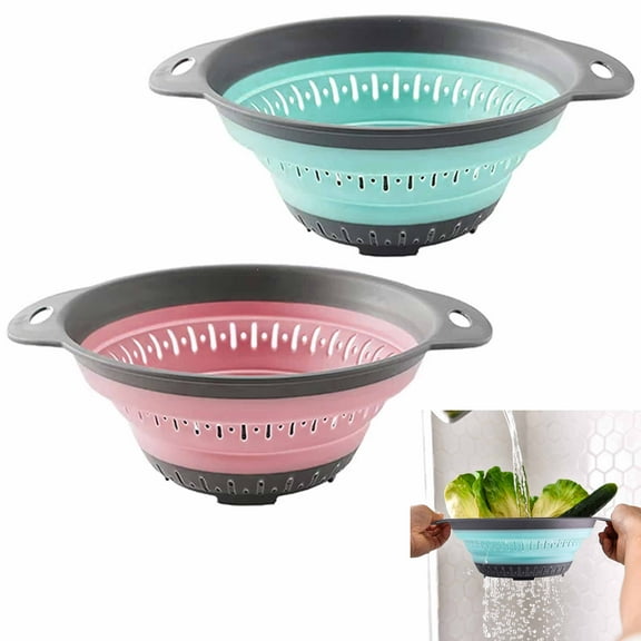 2 Silicone Strainer Colander Collapsible Sifter Drain Pasta Fruit Basket Kitchen