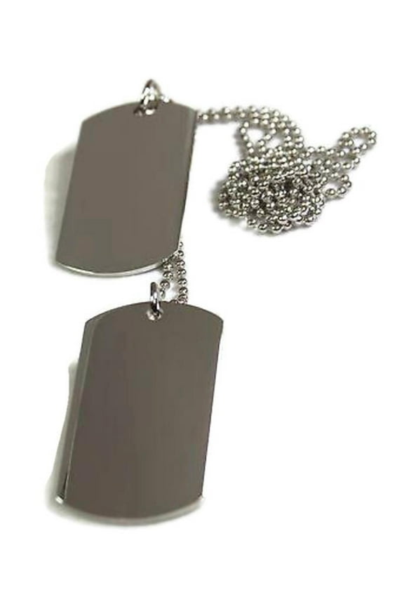 2 Silver Color Stainless Steel Dog Tag Pendant Necklace Military Style with ball chain