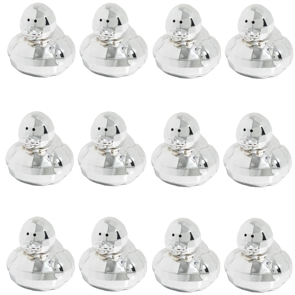 2" Silver Metallic Electroplated Disco Ball Rubber Ducks 12 Pc.