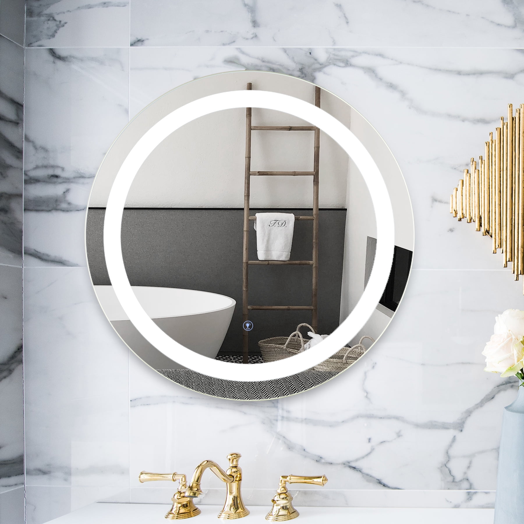 2' Silver Round Wall Mounted LED Mirror for Bedroom Desk Bathroom Vanity and More Glass Aluminum Alloy Metal