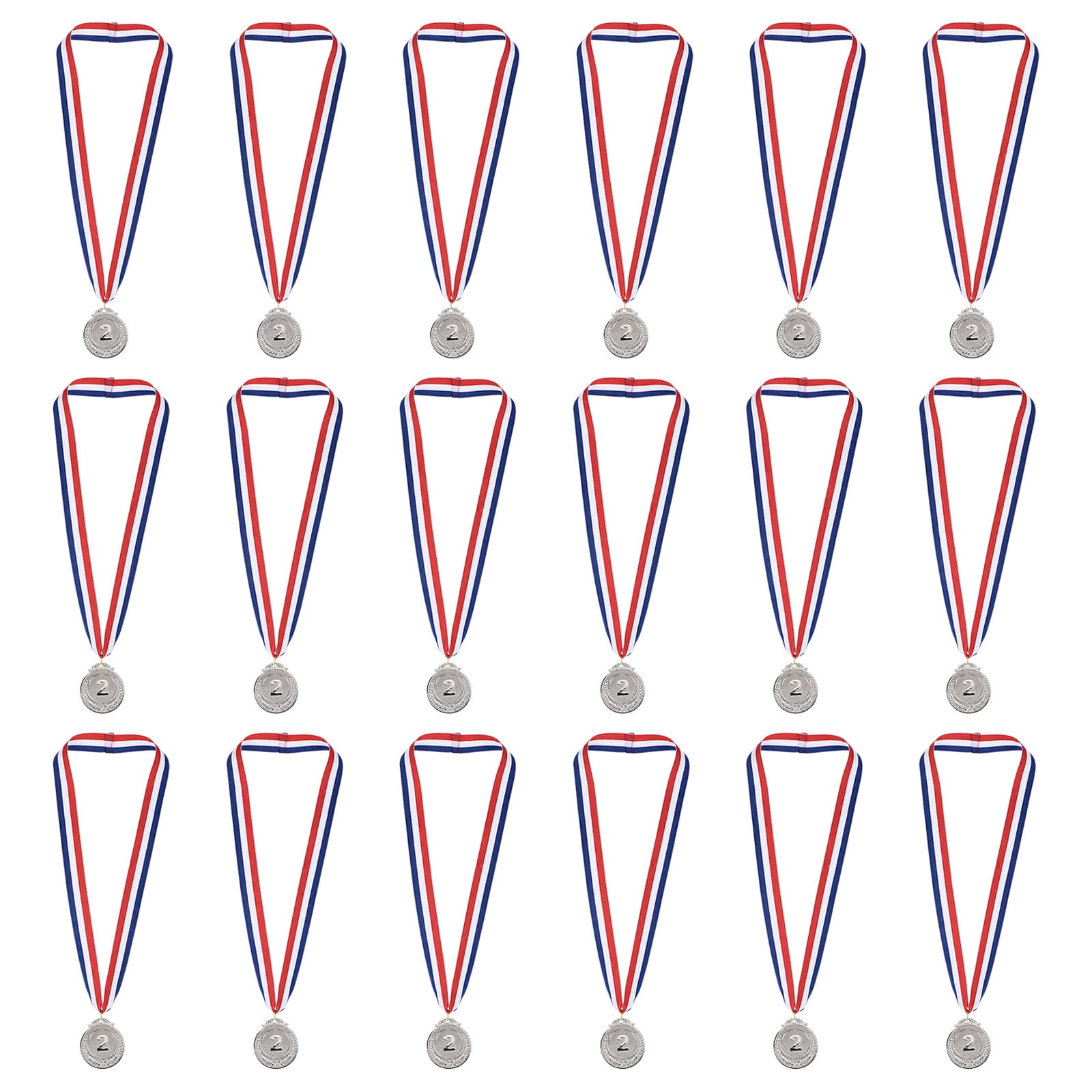 2" Silver Winner Award Medals  Style Medals 2nd Prizes with Ribbon 18 Pack