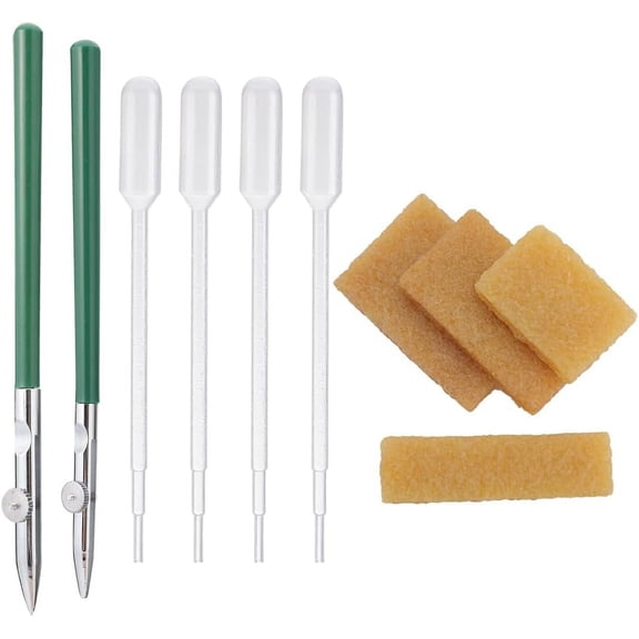 2 Sizes Art Ruling Pen+4 Sizes Rubber Eraser+ 4PCS 1ml Plastic Transfer Pipettes Adjustable Fine Lines Fluid Pens with Duckbill Nib Drawing Tool Set