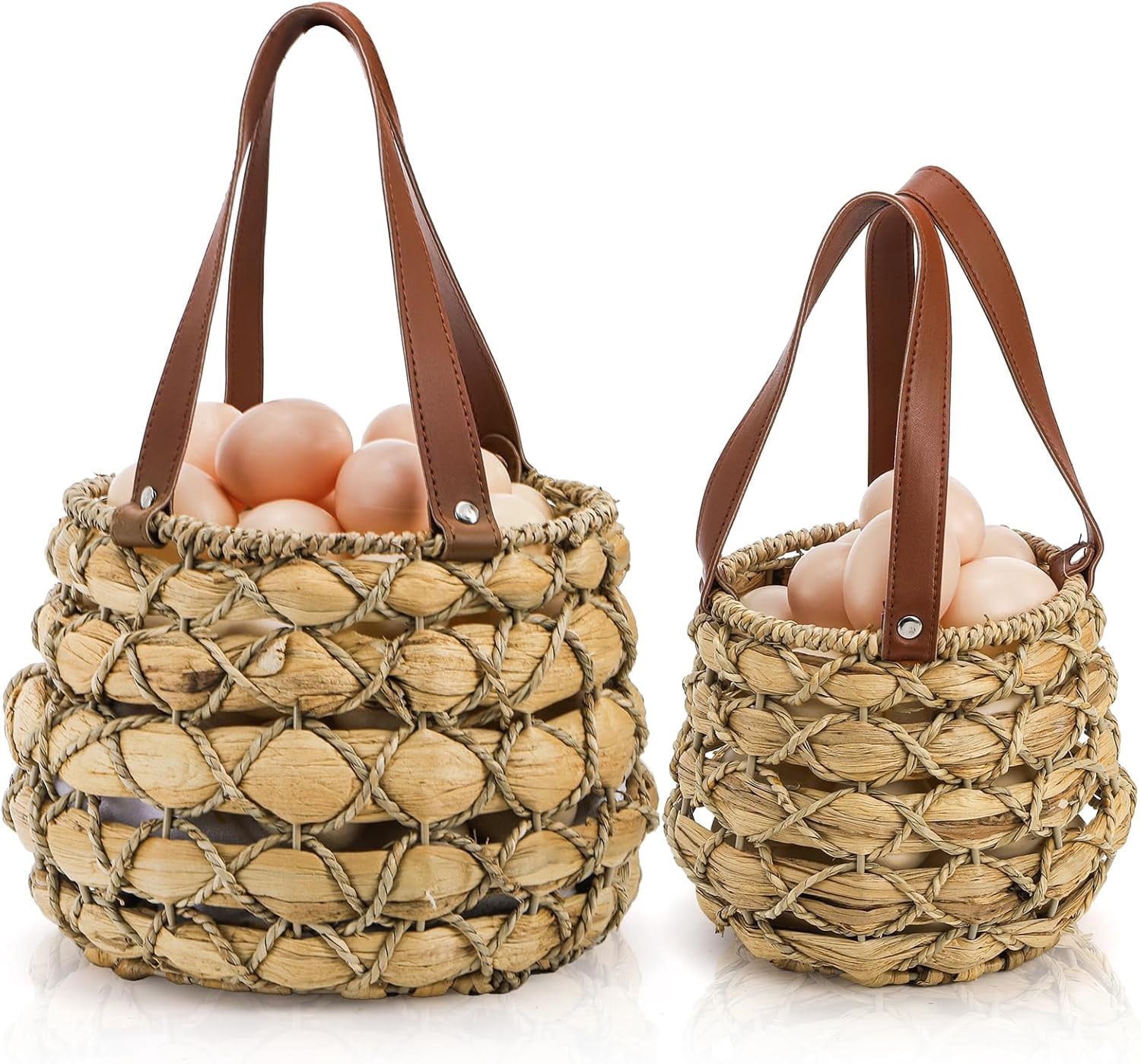 2 Sizes Egg Collecting Baskets with Handle, Round Chicken Storage Baskets, Handwoven Wicker Eggs Container for Gathering Fresh Eggs, Vine Countertop Picnic Basket Easter, Harvest