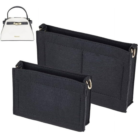 2 Sizes Felt Handbag Organizer Insert Felt Purse Insert Organizer Tote Shaper Toiletry Pouch Insert with D Rings Purse Conversion Multiple Compartments Women Clutch Liner Bag in Bag Black 1set