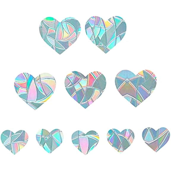 2 Sizes Large Heart Rainbow Window Clings Glass Decals 3D Sun Catcher Stickers Vinyl Film Static Anti-Collision Alert Decal Prevent Birds Strikes for Valentine's Day
