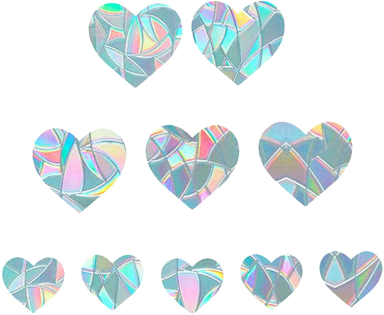 2 Sizes Large Heart Rainbow Window Clings Glass Decals 3D Sun Catcher Stickers Vinyl Film Static Anti-Collision Alert Decal Prevent Birds Strikes for Valentine's Day(4 Inch/6 Inch)