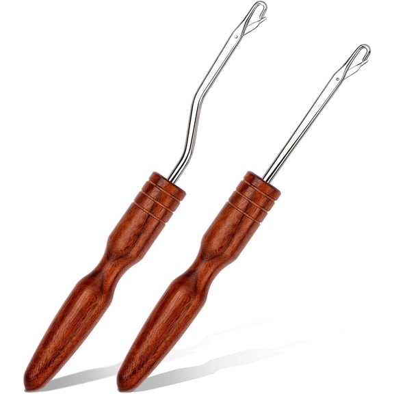 2 Sizes Wooden Latch Hook, Bent Latch Hook Tools for Hair | Crochet Hooks for Hair, Rug Hook, Latch Hook Tools for Braids, Hair Extension, Rug Making and Crochet Crafts (Type 3)
