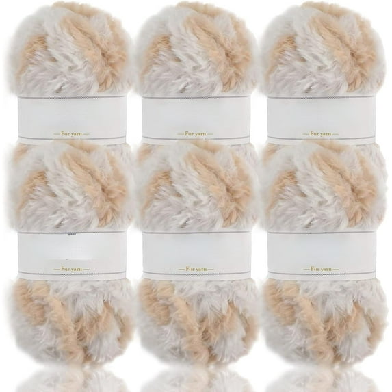 2 Skeins /6 Skeins Super Soft Fur Yarn Chunky Fluffy Faux Fur Yarn Eyelash Yarn for Crochet Knit-Total Length 2×32m(2×35yds,50g×2)