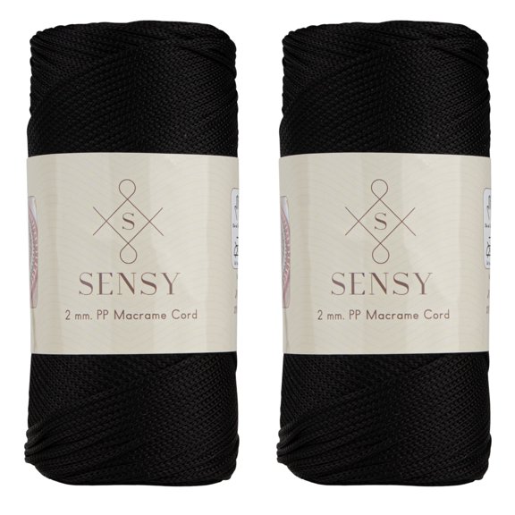 2 Skeins of Sensy Premium 2mm 251 Yards Polyester Rope 100% Polypropylene Cord Macrame Cord 2mm Crochet Bag Cord Macrame Rope Crochet Thread Gift for Knitter (Black)