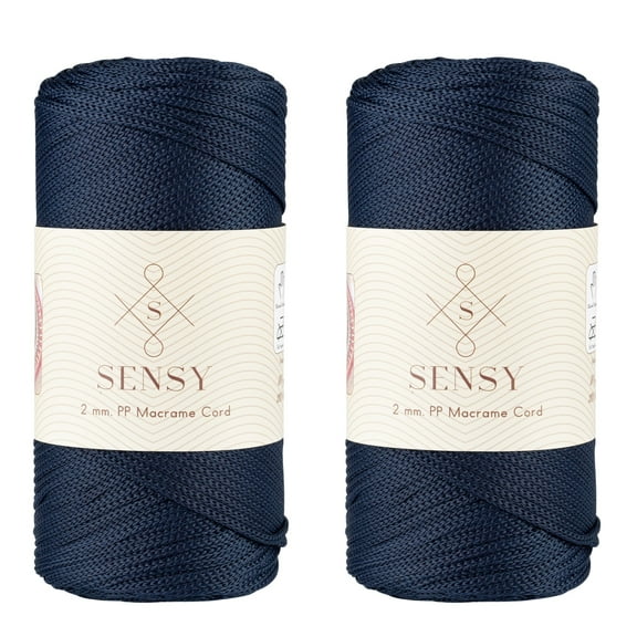 2 Skeins of Sensy Premium 2mm 251 Yards Polyester Rope 100% Polypropylene Cord Macrame Cord 2mm Crochet Bag Cord Macrame Rope Crochet Thread for Knitter (Navy Blue)