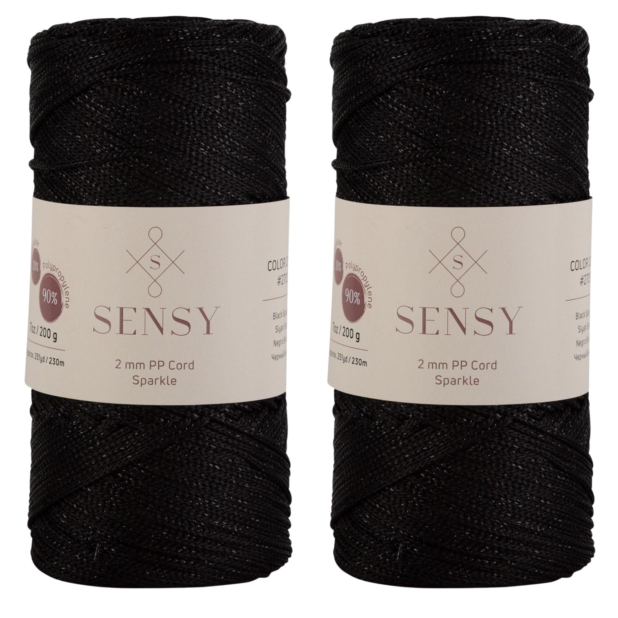 2 Skeins of Sensy Premium 2mm 251 Yards Sparkle Polyester Rope 90% ...
