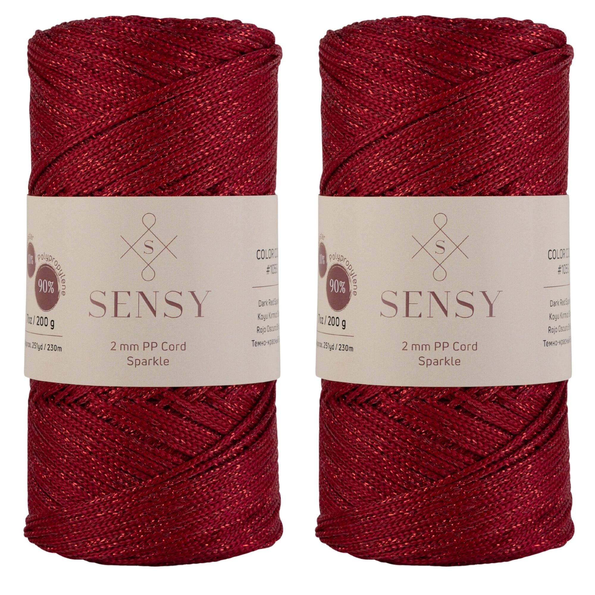 2 Skeins of Sensy Premium 2mm 251 Yards Sparkle Polyester Rope 90% ...
