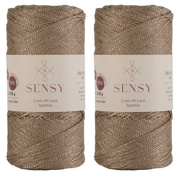 2 Skeins of Sensy Premium 2mm 251 Yards Sparkle Polyester Rope 90% Polypropylene 10% Polyester Cord Macrame Cord 2mm Crochet Bag Cord Macrame Rope Crochet Thread Gift for Knitter (Latte Sparkle)