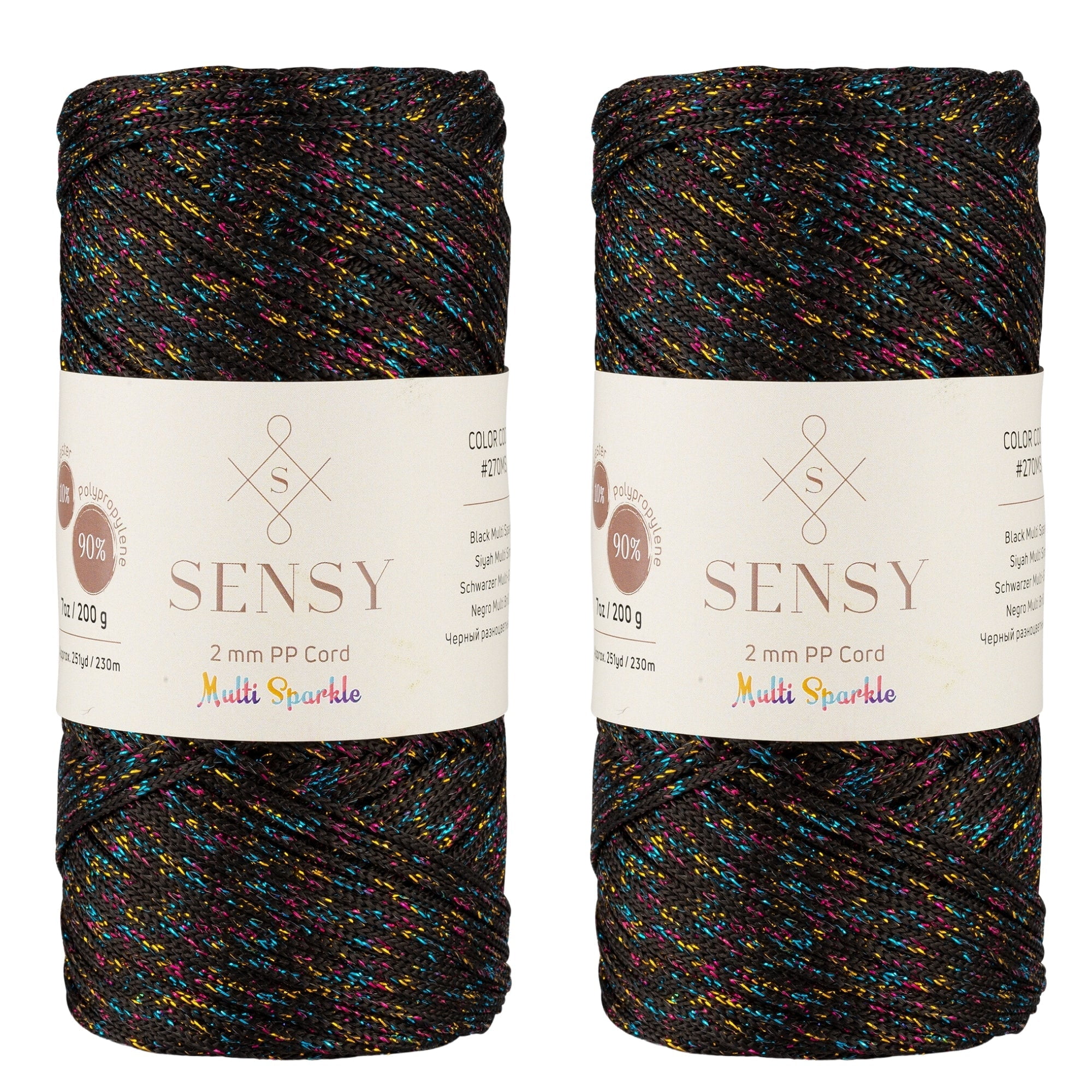 2 Skeins of Sensy Premium 2mm 251 Yards Sparkle Polyester Rope 90% ...