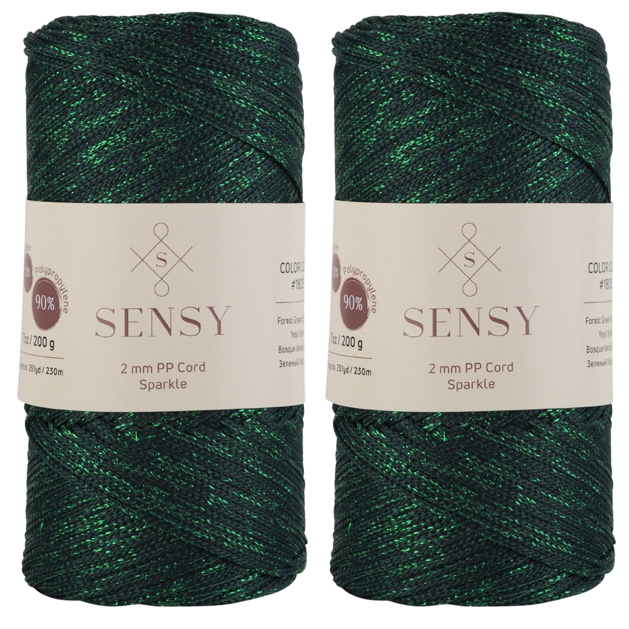 2 Skeins of Sensy Premium 2mm 251 Yards Sparkle Polyester Rope 90% ...