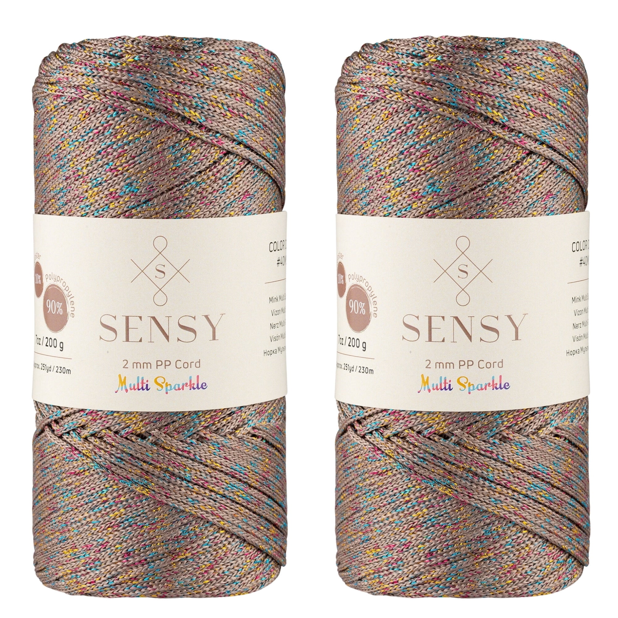 2 Skeins of Sensy Premium 2mm 251 Yards Sparkle Polyester Rope 90% ...