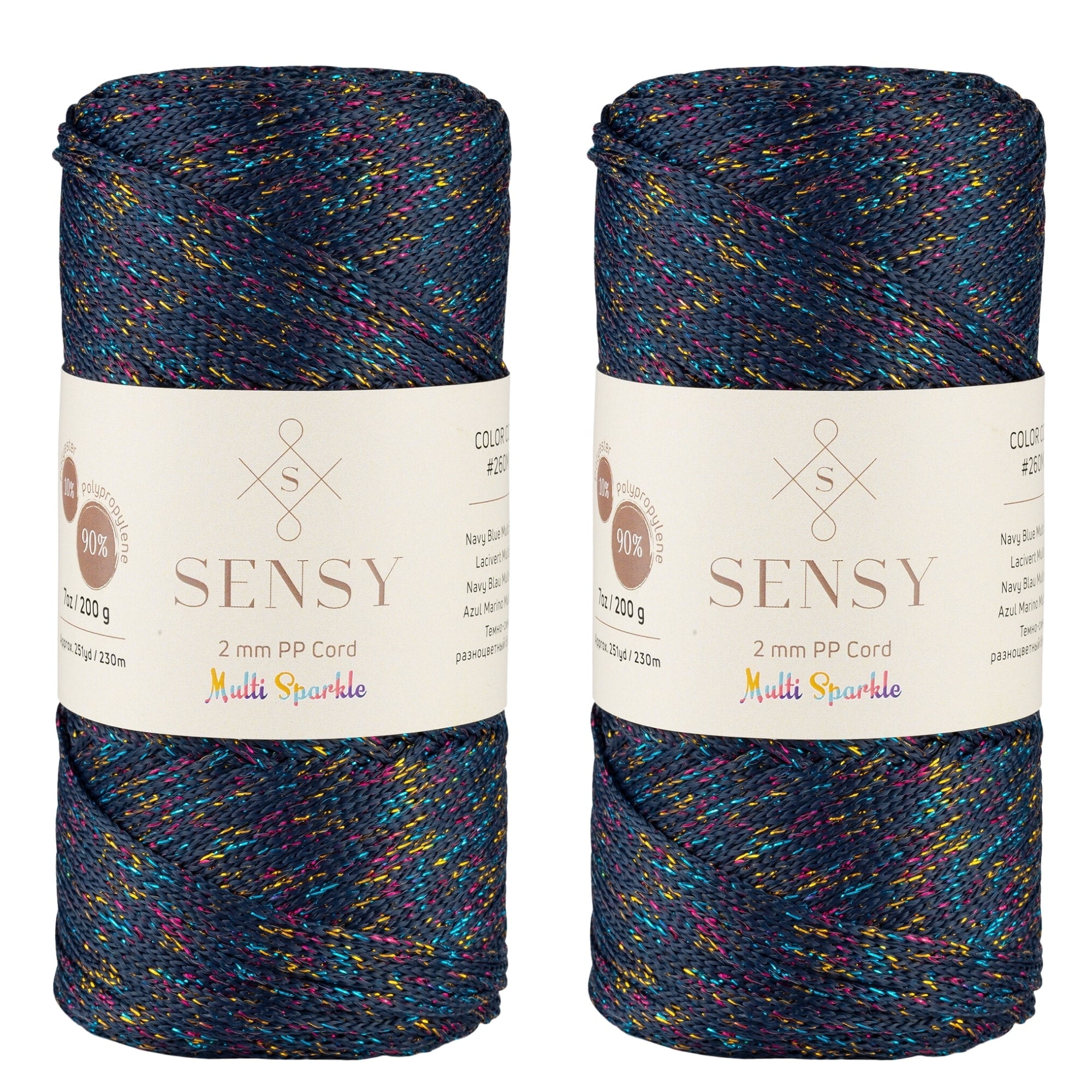 2 Skeins of Sensy Premium 2mm 251 Yards Sparkle Polyester Rope 90% ...