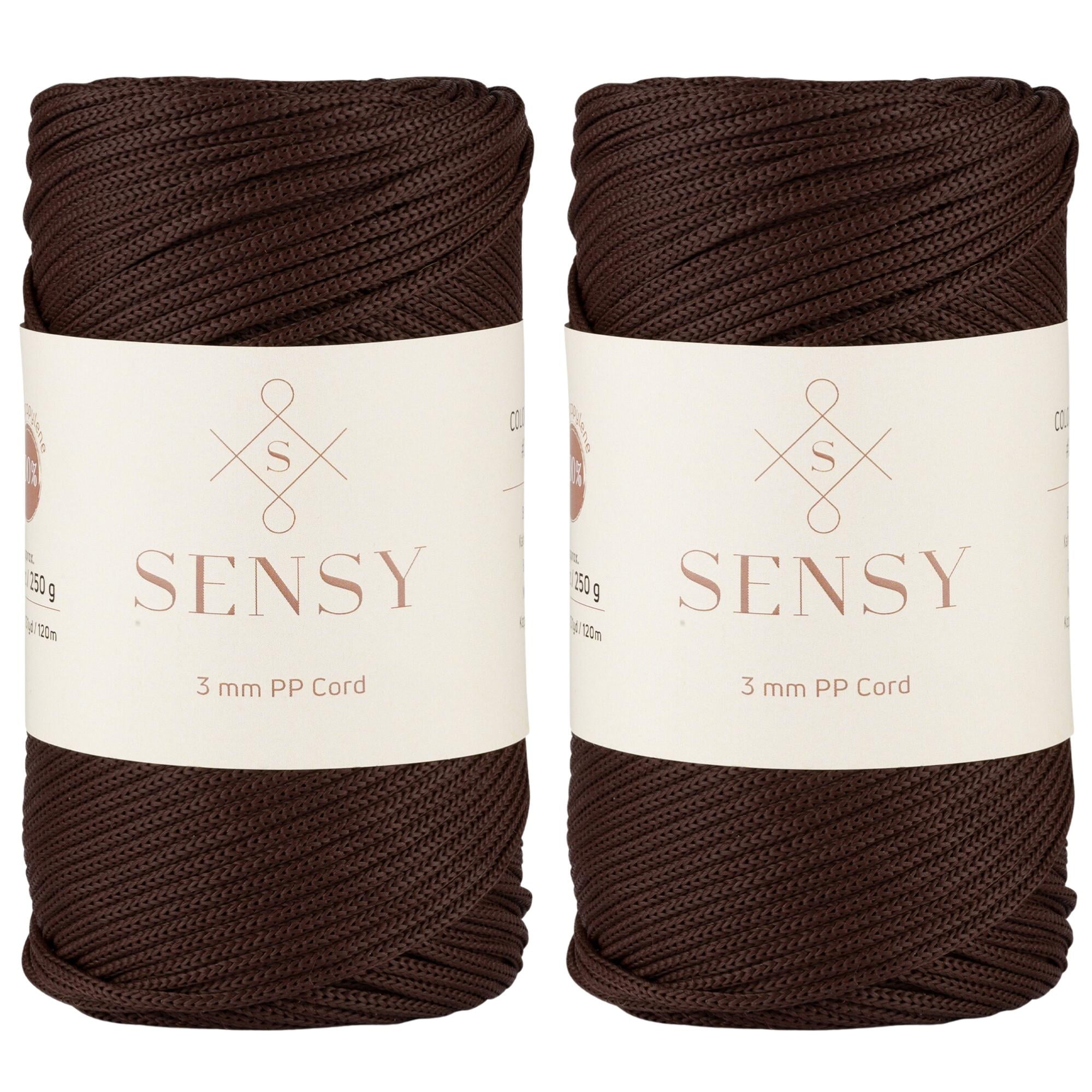 2 Skeins of Sensy Premium 3mm 131 Yards Polyester Rope 100% Polypropylene Cord Macrame Cord 3mm Crochet Bag Cord Macrame Rope Crochet Thread Gift for Knitter (Brown)