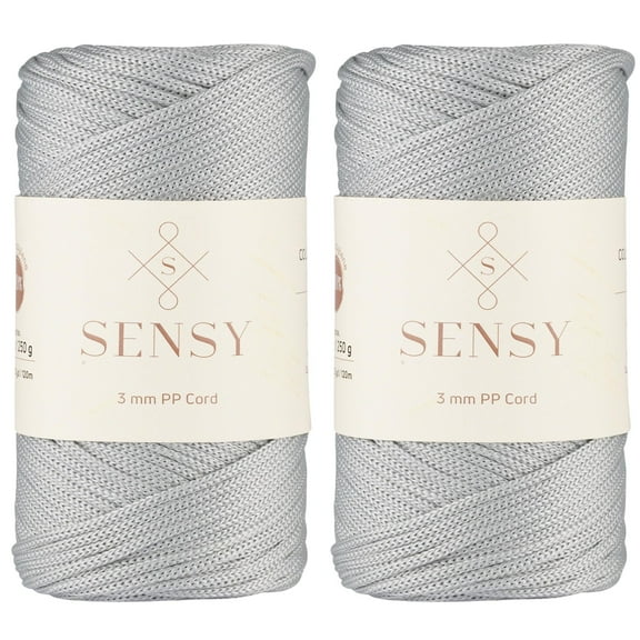 2 Skeins of Sensy Premium 3mm 131 Yards Polyester Rope 100% Polypropylene Cord Macrame Cord 3mm Crochet Bag Cord Macrame Rope Crochet Thread Gift for Knitter (Silver)