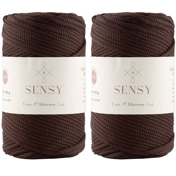 2 Skeins of Sensy Premium 5mm 104 Yards Polyester Rope 100% Polypropylene Cord Macrame Cord 5mm Crochet Bag Cord Macrame Rope Crochet Thread Gift for Knitter (Brown)