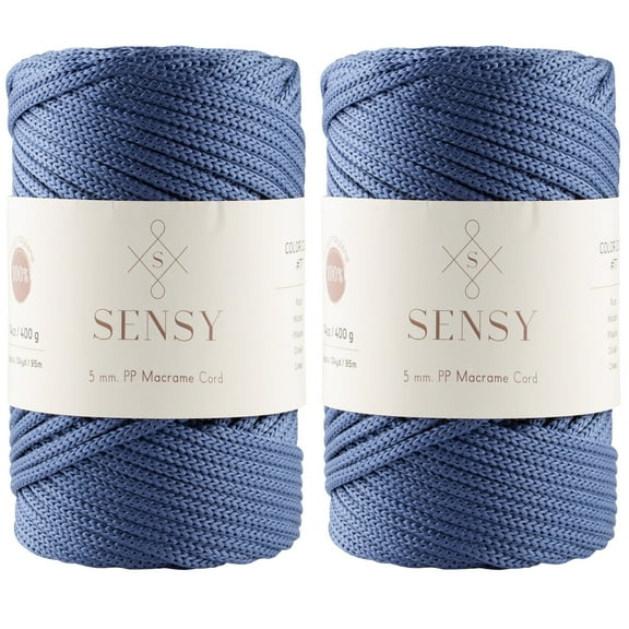 2 Skeins of Sensy Premium 5mm 104 Yards Polyester Rope 100% Polypropylene Cord Macrame Cord 5mm Crochet Bag Cord Macrame Rope Crochet Thread Gift for Knitter (Denim)